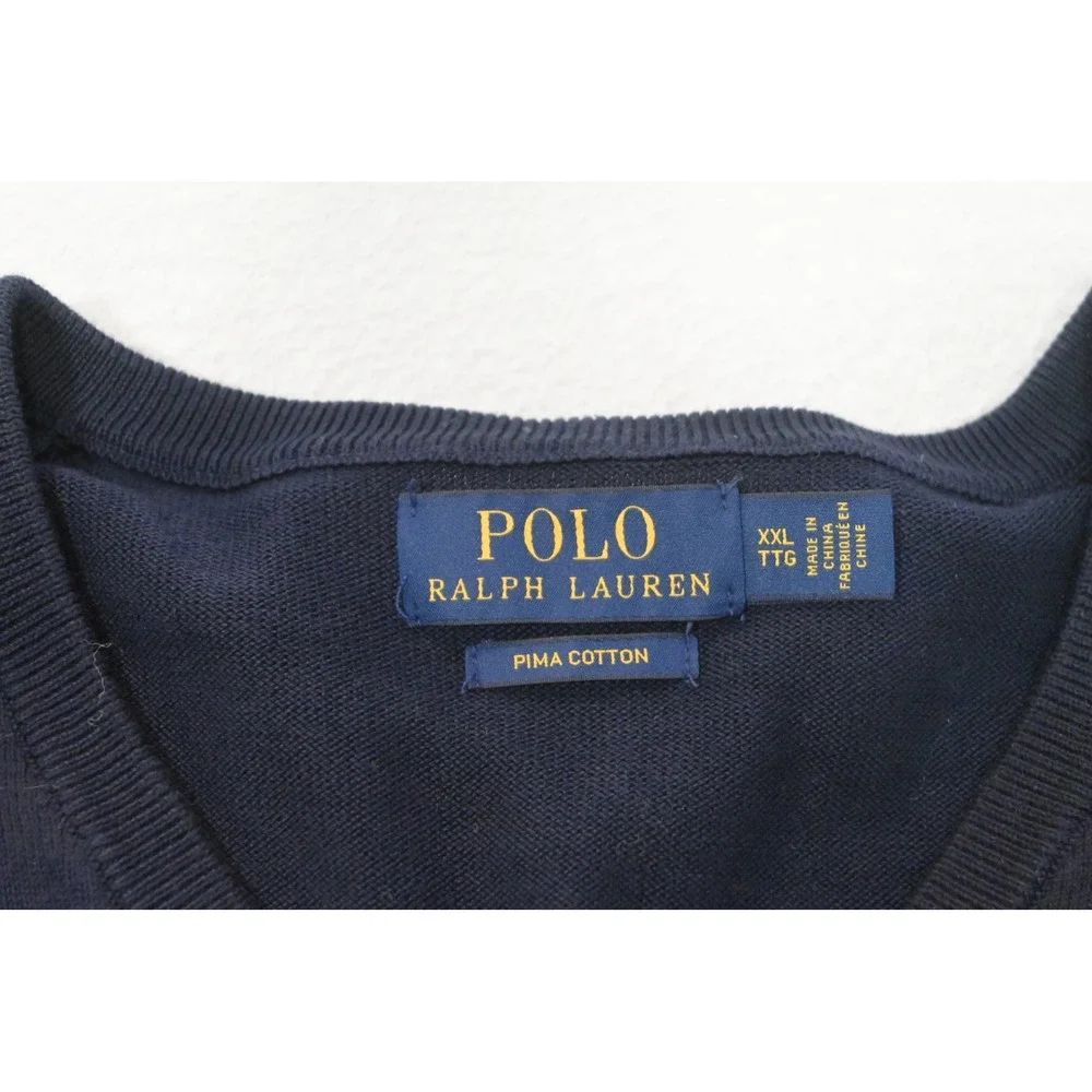 Polo Ralph Lauren Sweater Mens XXL Navy Blue Pima Cotton‎ V-Neck Excellent